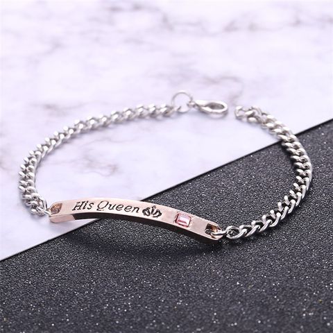Simple Style Letter Crown Alloy Plating Inlay Artificial Gemstones Couple Bracelets