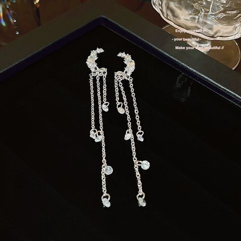 1 Pair Simple Style Moon Plating Inlay Alloy Artificial Pearls Artificial Diamond Drop Earrings