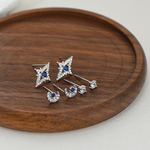 1 Set Simple Style Star Moon Plating Inlay Copper Zircon Ear Studs