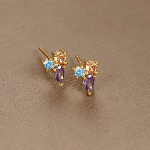 1 Pair Simple Style Geometric Butterfly Plating Inlay Copper Zircon Ear Studs