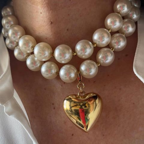 Elegant Exaggerated Geometric Heart Shape Ccb Imitation Pearl Beaded Plating Women's Necklace