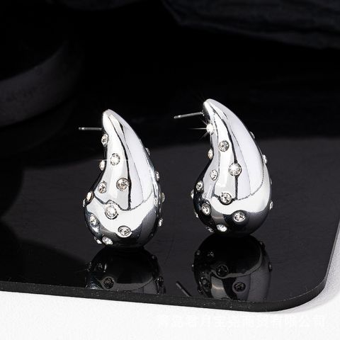 1 Pair Classic Style Water Droplets Plating Inlay Alloy Rhinestones Ear Studs