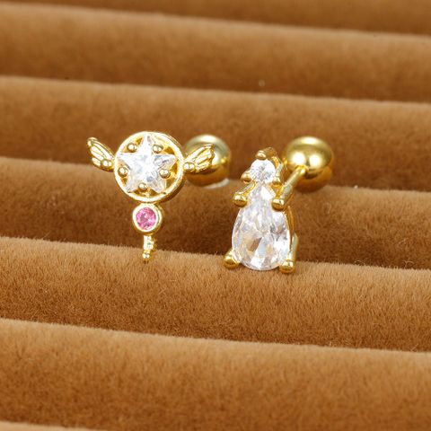 1 Piece Simple Style Geometric Plating Inlay Copper Zircon Cartilage Earrings