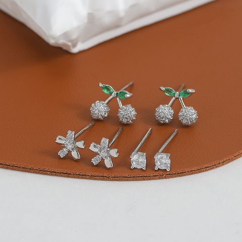 1 Set Ig Style Simple Style Round Cherry Flower Plating Inlay Copper Zircon Ear Studs