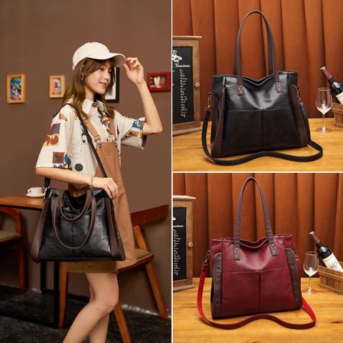 Women's Large Pu Leather Solid Color Vintage Style Classic Style Square Zipper Shoulder Bag