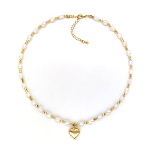 Sweet Geometric Freshwater Pearl Copper Plating 18k Gold Plated Necklace