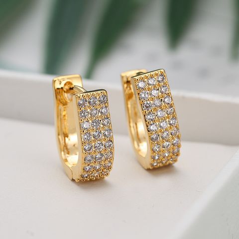 1 Pair Elegant Solid Color Plating Inlay Copper Zircon White Gold Plated Gold Plated Hoop Earrings