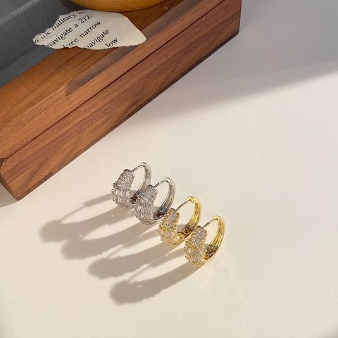 1 Pair Elegant Geometric Solid Color Inlay Copper Zircon Earrings