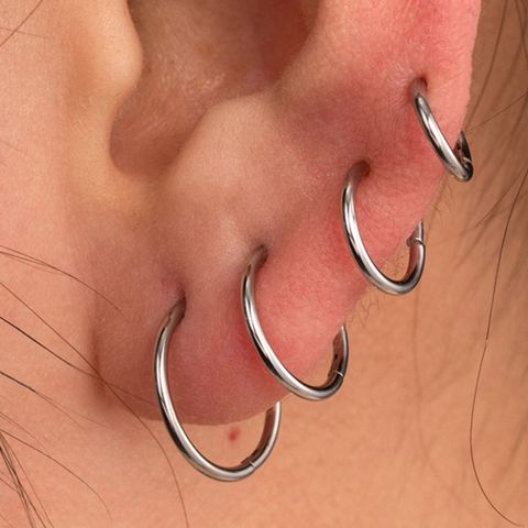 1 Piece Simple Style Round 316 Stainless Steel  Hoop Earrings