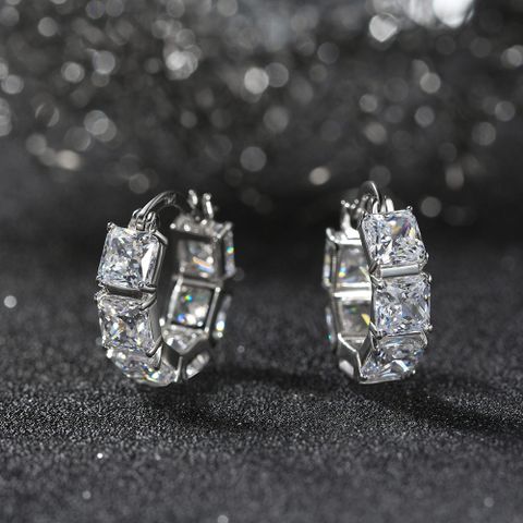 1 Pair Glam Luxurious Wedding Circle Polishing Plating Inlay Sterling Silver Zircon Earrings