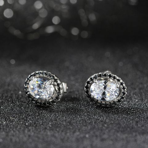 1 Pair Simple Style Oval Plating Inlay Sterling Silver Zircon Ear Studs