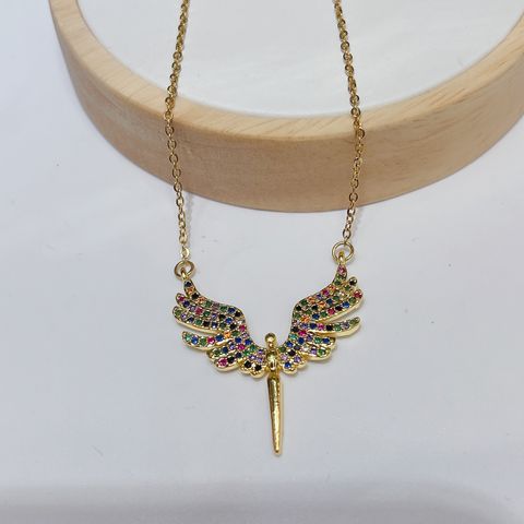 Glam Lady Shiny Angel Angel Wings Copper Plating Inlay Zircon Gold Plated Pendant Necklace