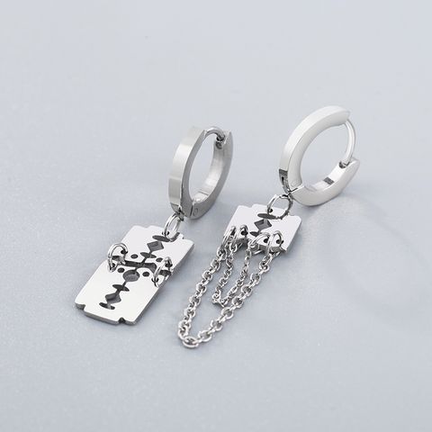 1 Pair Simple Style Geometric Solid Color Key Asymmetrical Polishing Patchwork 304 Stainless Steel Drop Earrings