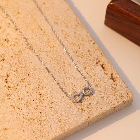 304 Stainless Steel White Gold Plated Gold Plated Casual Simple Style Inlay Infinity Artificial Diamond Pendant Necklace