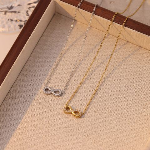 Edelstahl 304 Weißgold Plattiert Vergoldet Lässig Einfacher Stil Inlay Unendlichkeit Künstlicher Diamant Halskette Mit Anhänger