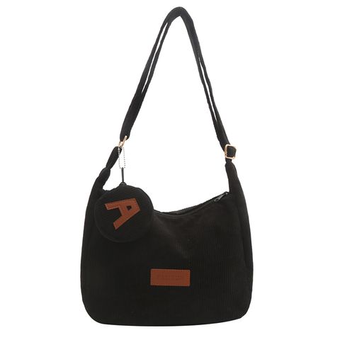 Women's Corduroy Solid Color Classic Style Square Zipper Shoulder Bag