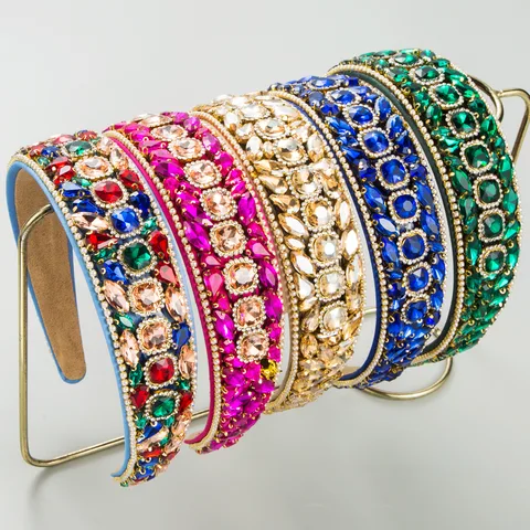 Women's Luxurious Shiny Geometric Cloth Inlay Rhinestones Glass Hair Band