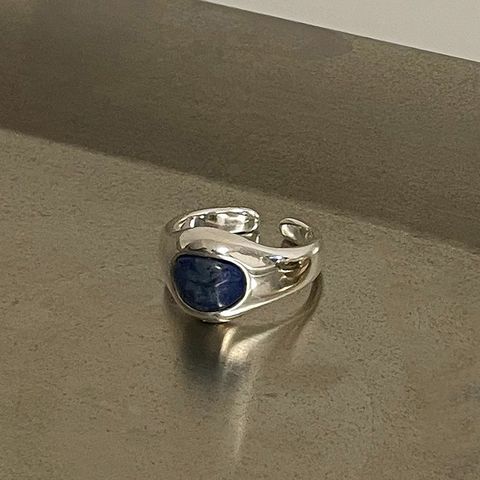 Wholesale Simple Style Geometric Copper Plating Inlay Silver Plated Lapis Lazuli Open Rings