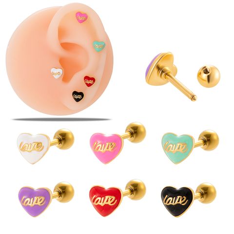 1 Piece Ear Cartilage Rings & Studs Vintage Style Heart Shape 316 Stainless Steel  Plating