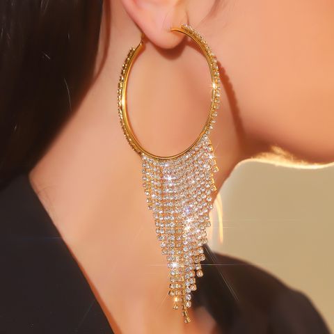 1 Pair Elegant Glam Tassel Inlay Alloy Rhinestones Drop Earrings