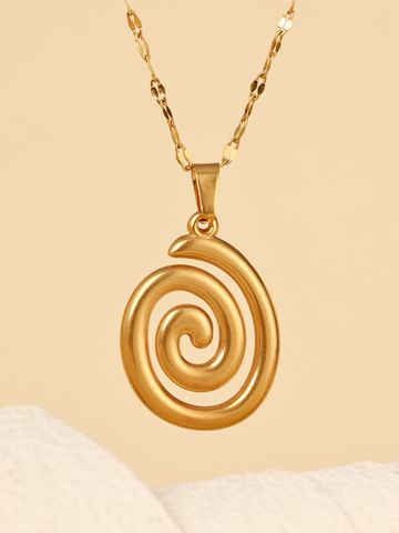 Stainless Steel Vintage Style Circle Solid Color Mosquito Coil Plating Hollow Out Pendant Necklace