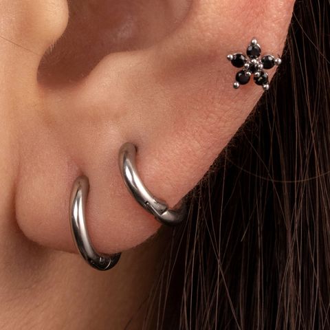 1 Piece IG Style Round Flower 316 Stainless Steel  Copper Zircon Huggie Earrings Ear Studs