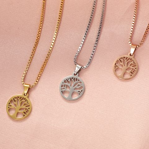 Stainless Steel 18K Gold Plated Casual Simple Style Life Tree None Pendant Necklace