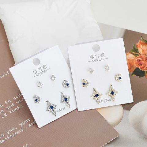 1 Set Simple Style Star Moon Plating Inlay Copper Zircon Ear Studs