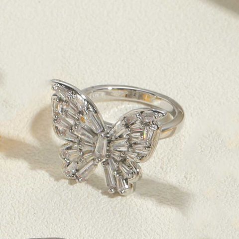 Wholesale Elegant Glam Sweet Butterfly Copper Plating Inlay Zircon Open Rings