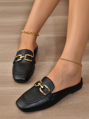 Women's Vintage Style Solid Color Square Toe Flats