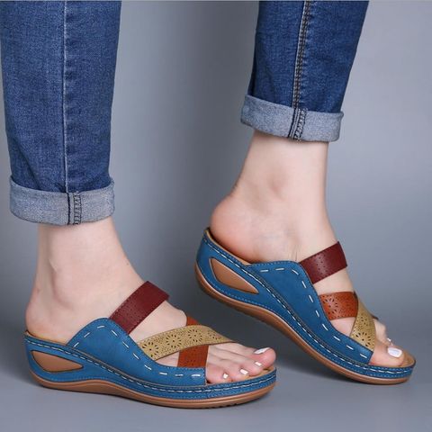 Women's Vintage Style Color Block Open Toe Fashion Sandals