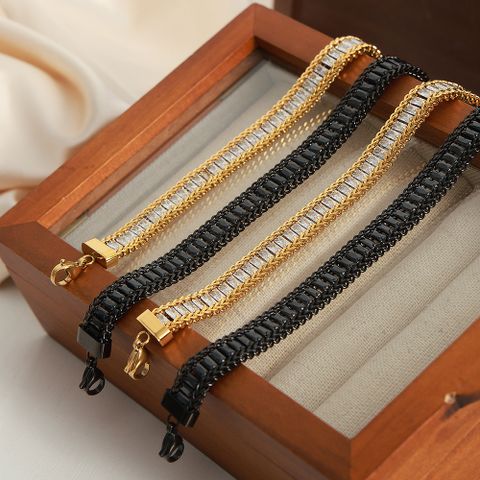 Ig Style Simple Style Geometric Titanium Steel Plating Inlay Zircon 18k Gold Plated Bracelets
