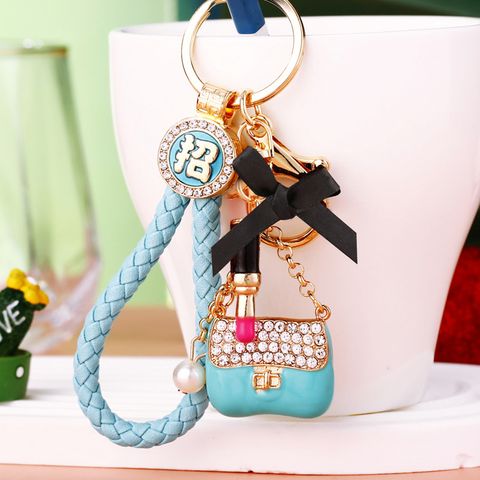 Modern Style Color Block Metal Inlay Rhinestones Women's Keychain