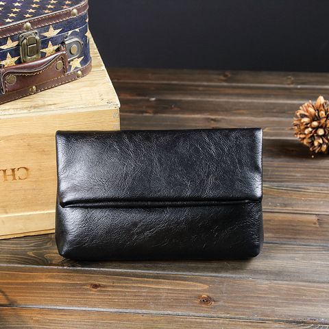 Men's Solid Color Pu Leather Magnetic Buckle Clutch Bag