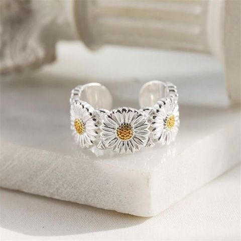 Copper Silver Plated Basic Simple Style Commute Plating Daisy Open Rings