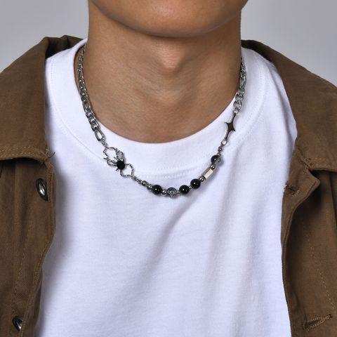 Hip-Hop Punk Geometric 201 Stainless Steel Glass Beaded Men's Necklace