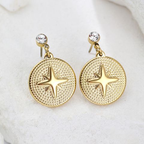 1 Pair Simple Style Classic Style Round Star Solid Color Plating Inlay Stainless Steel Artificial Diamond Drop Earrings