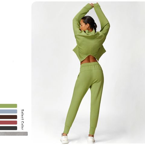 Women's Simple Style Classic Style Solid Color Spandex Standing Collar Tracksuit T-shirt Sweatpants