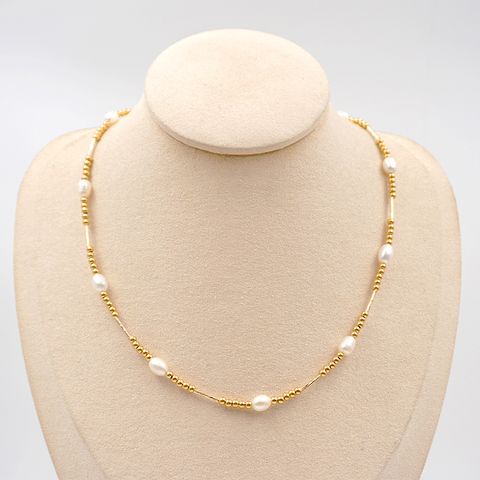 Freshwater Pearl Copper Gold Plated Casual Vintage Style Vacation Beaded Plating Round Necklace