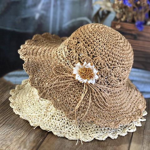 Women's Romantic Tropical Flower Braid Big Eaves Straw Hat