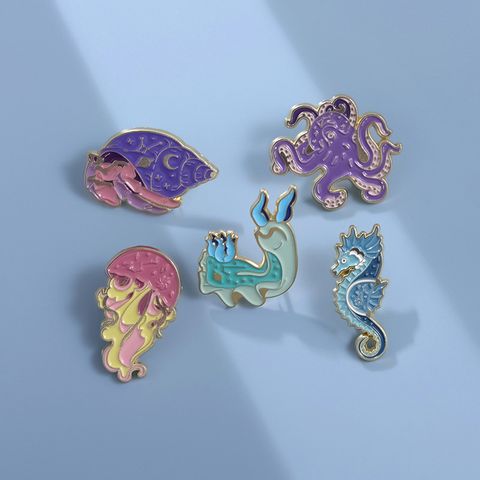 Cute Conch Hippocampus Octopus Alloy Plating Unisex Brooches