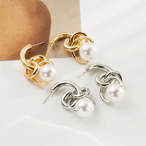 1 Pair Elegant Round Plating Inlay Imitation Pearl Alloy Pearl Drop Earrings