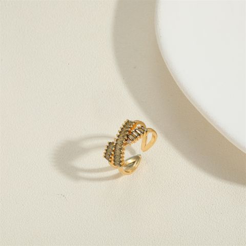 Wholesale Elegant Simple Style Geometric Copper Plating Inlay Zircon Open Rings