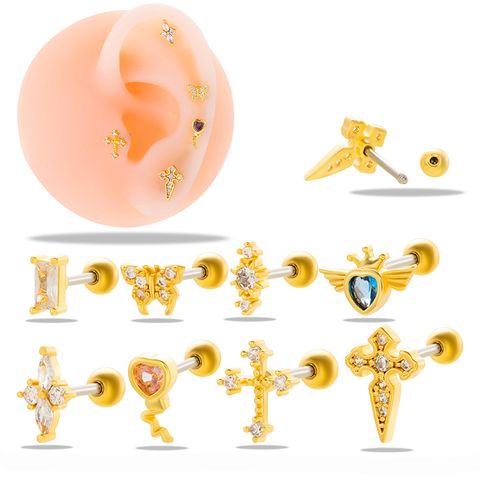 1 Piece Ear Cartilage Rings & Studs Simple Style Geometric 316 Stainless Steel  Copper Plating Inlay Zircon