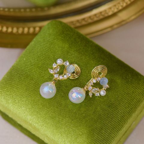 1 Pair Elegant Classical Lady Leaf Plating Inlay Copper Zircon Drop Earrings