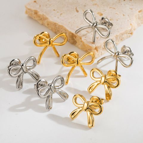 1 Pair Elegant Simple Style Classic Style Bow Knot Plating Stainless Steel 18k Gold Plated Ear Studs