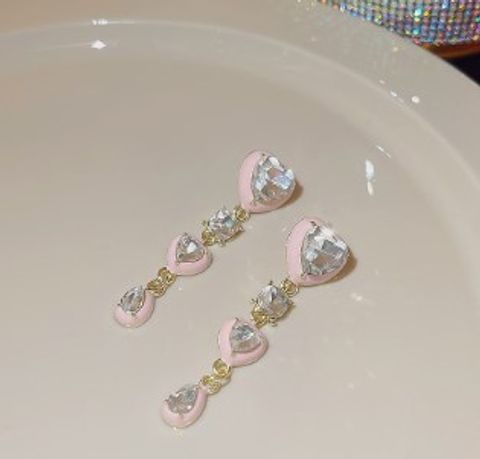 1 Pair Romantic Sweet Heart Shape Plating Inlay Alloy Artificial Diamond Drop Earrings