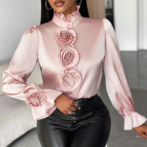 Women's Blouse Long Sleeve Blouses Elegant Solid Color Flower