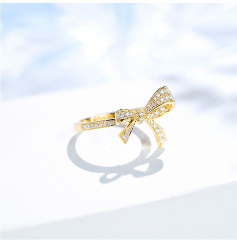 Brass Glam Simple Style Bow Knot Plating Inlay Artificial Diamond Rings