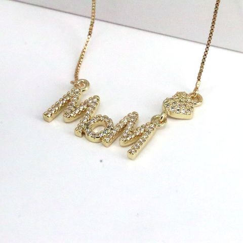 Copper Vintage Style Letter Plating Inlay Zircon Pendant Necklace